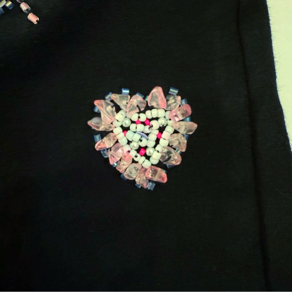HER PONY THE LABEL BLACK PINK WHITE HEART BEADED SEQUIN HIGH RISE LACE UP SHORTS - Picture 5 of 8